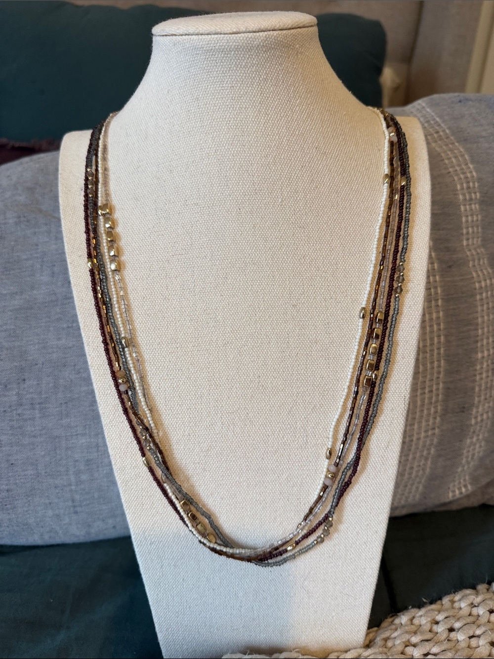 Premier Designs Multi-Strand Brown and Gold Beaded Necklace